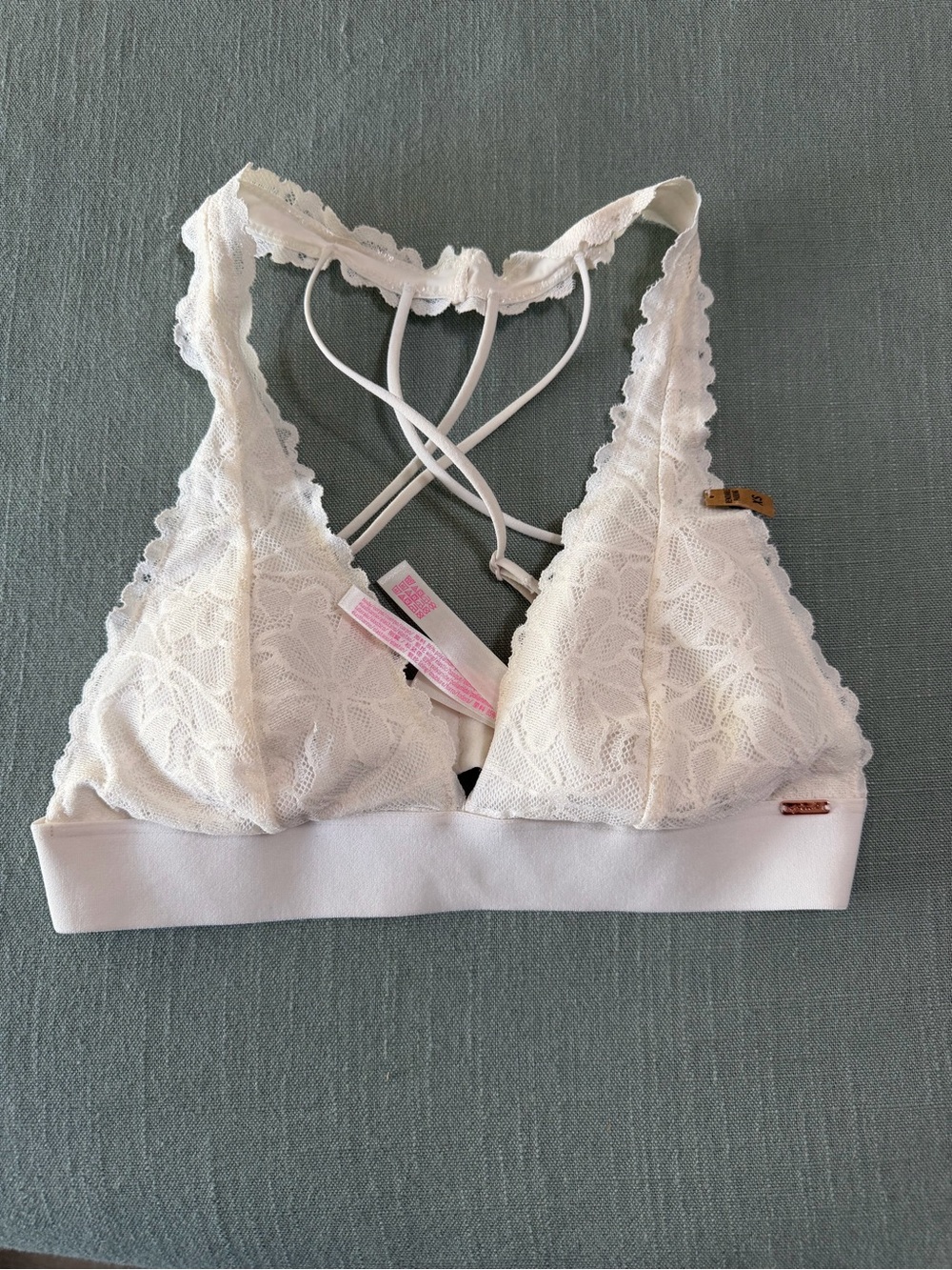 NWT PINK Victoria's Secret Ivory Lace Crisscross Bralette XS